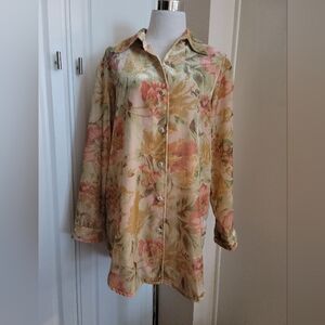 Coldwater Creek Velvet Floral Tunic Shirt Blouse Size S